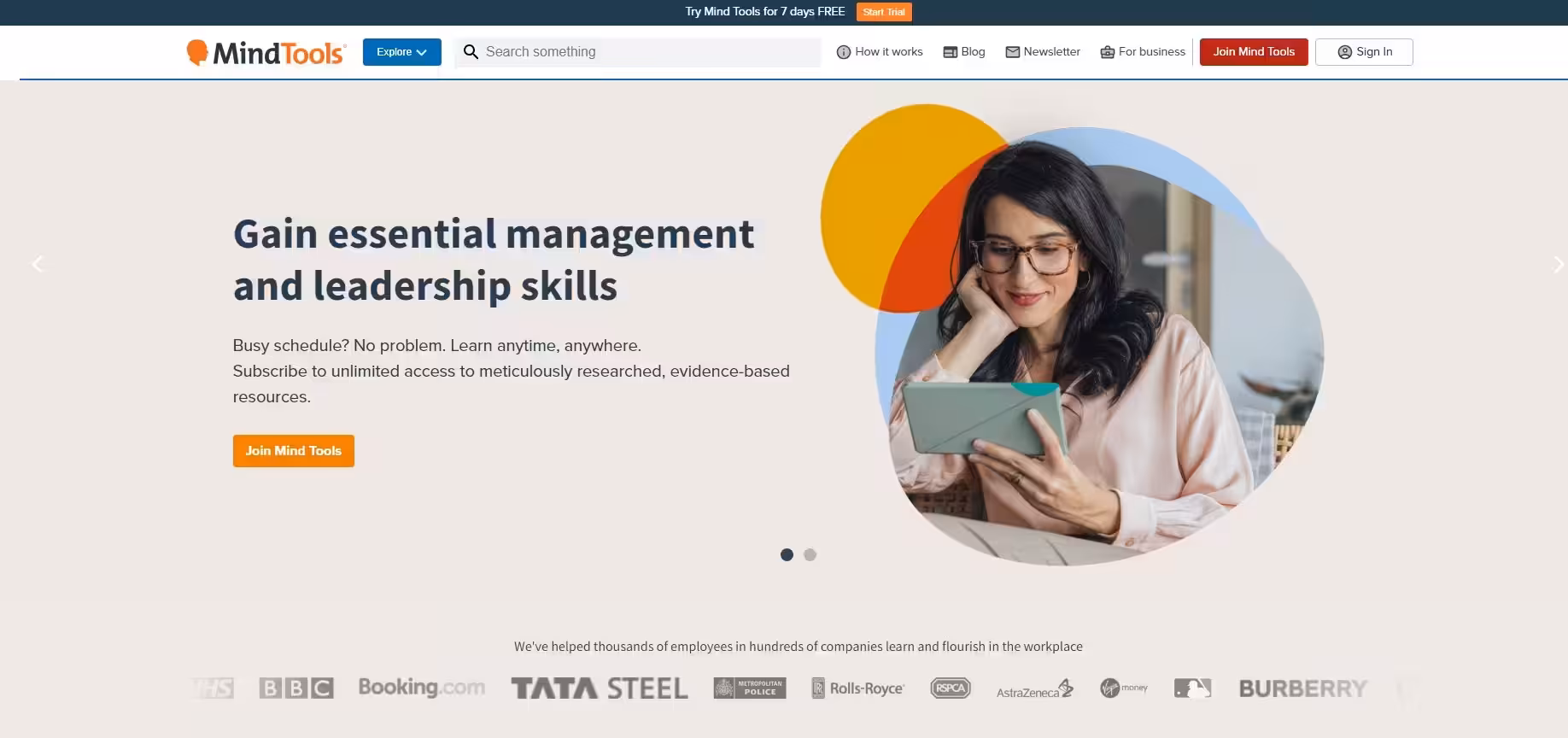 Mindtools - Leadership & Management Learning Solutions For Leaders & Managers - Mind Tools provides on-demand resources to enhance management, leadership, and personal effectiveness skills, empowering individuals to achieve career success. | Psychology Tool Screenshot