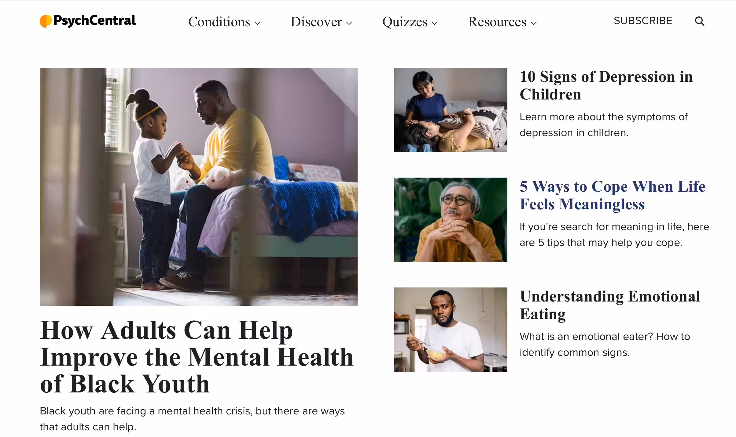 PsychCentral - At Psych Central, we break down the stigma that surrounds mental illness. We empower our readers to be proactive in their mental health journey, offering clear, actionable next steps to help them protect their mental health. | Psychology Tool Screenshot