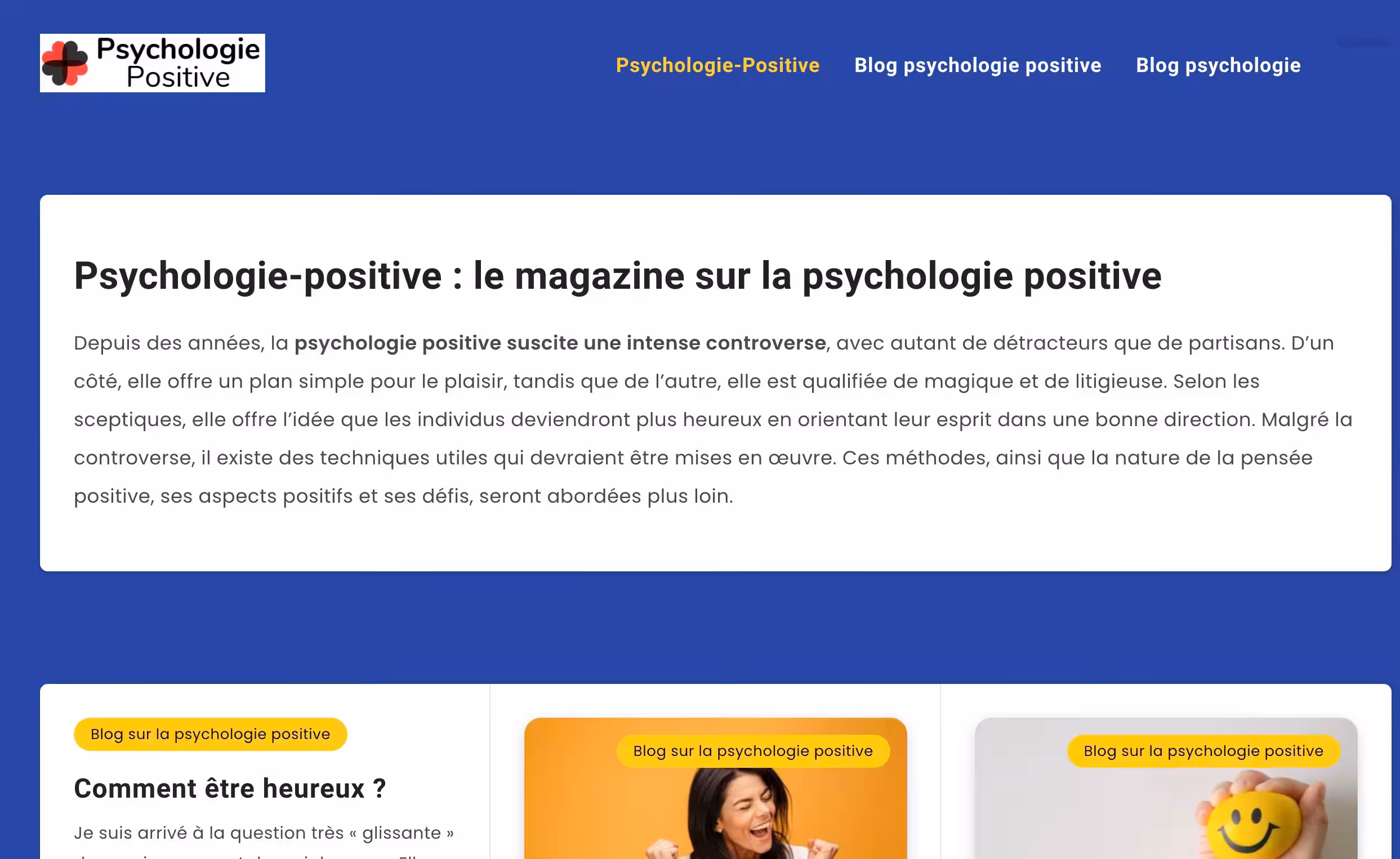 Psychologie Positive - Psychologie Positive offers articles, research, and practical tools on positive psychology to help users enhance well-being and mental health through positive psychology methods. | Psychology Tool Screenshot