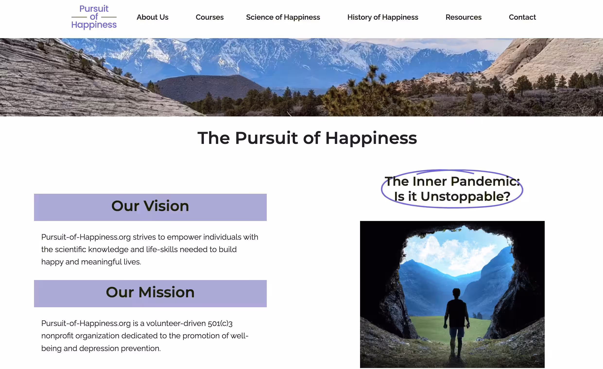 Pursuit of happiness | Science-Based Well-being - The Pursuit of Happiness is a nonprofit organization dedicated to promoting well-being and depression prevention through scientific knowledge and life skills. It offers a range of educational resources and programs to help individuals build happy and meaningful lives. | Psychology Tool Screenshot